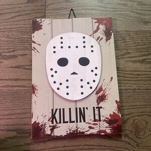 JASON VOORHEES MASK KILLIN' IT Halloween Wood Sign 10"x14" From FRIDAY THE 13th